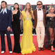 (L-R) Gemma Chan, Harry Styles, Sydney Chandler, director Olivia Wilde, Chris Pine, Florence Pugh and Nick Kroll attend the Don’t Worry Darling red carpet at the 79th Venice International Film Festival on September 05, 2022 in Venice, Italy